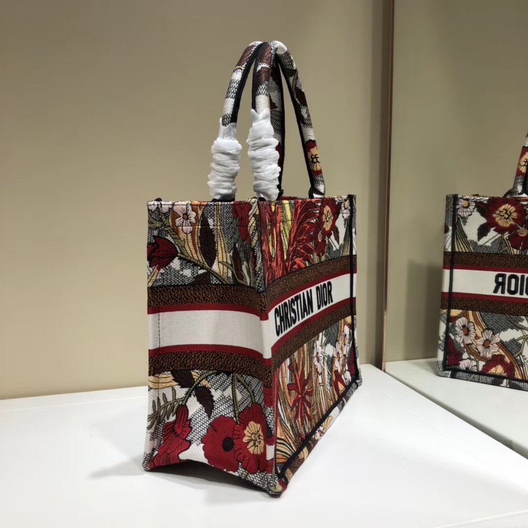 D*or small book tote bag in red phoenix canvas