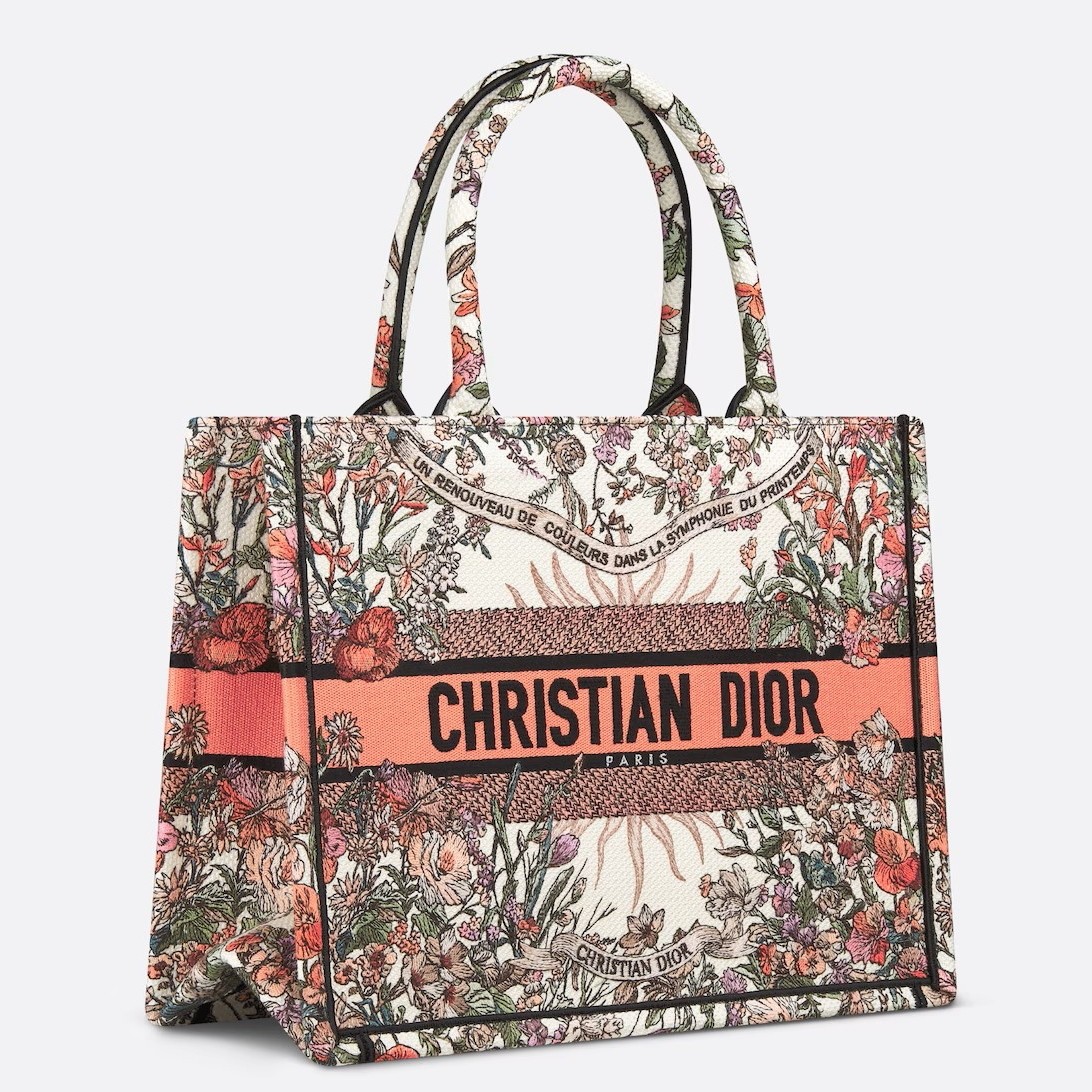 D*or medium book tote bag in D*or 4 saisons printemps soleil embroidery