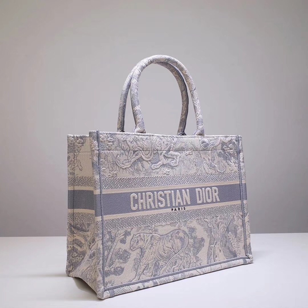 D*or small D*oraura book tote in grey toile de jouy canvas