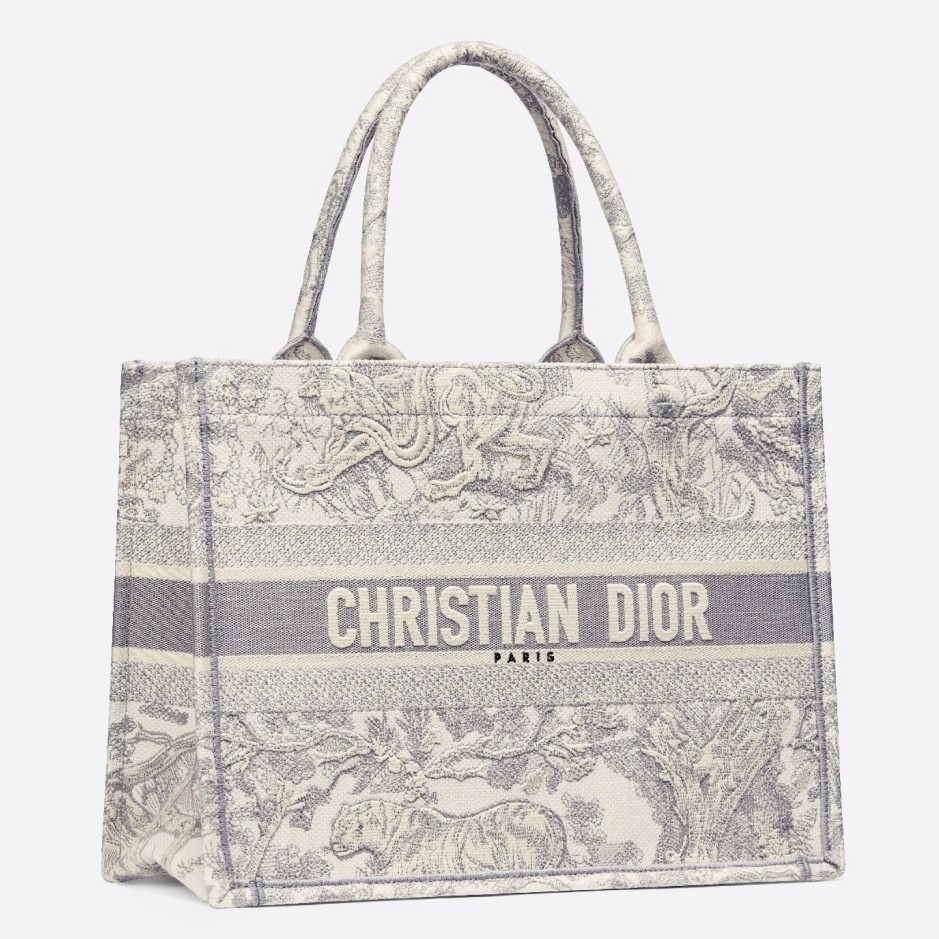 D*or small D*oraura book tote in grey toile de jouy canvas