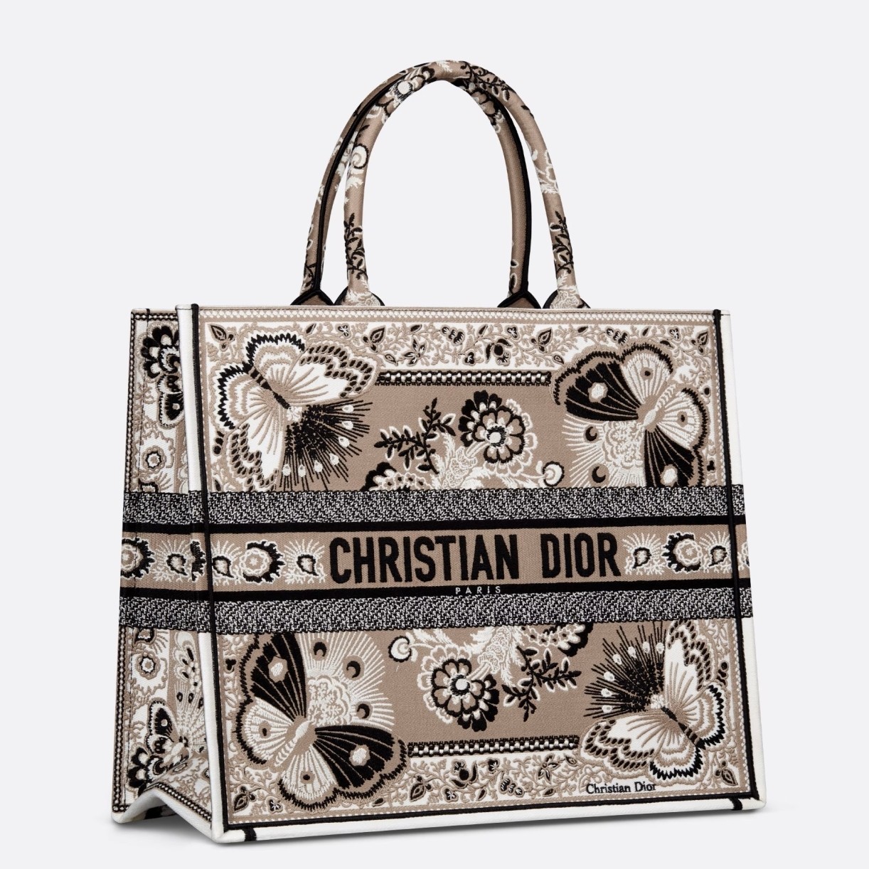 D*or large book tote bag in beige butterfly bandana embroidery