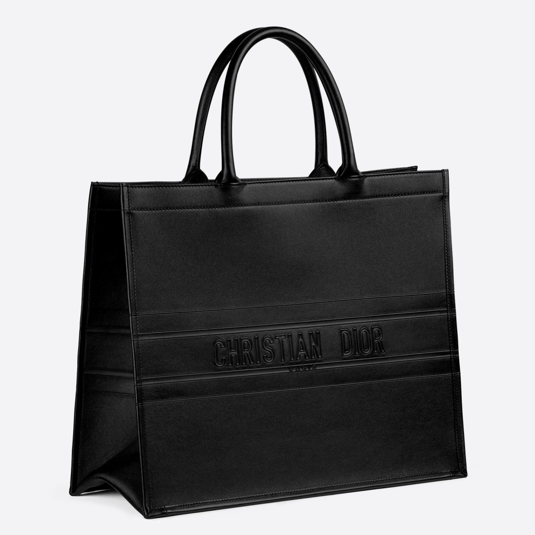 D*or book tote bag in black smooth calfskin