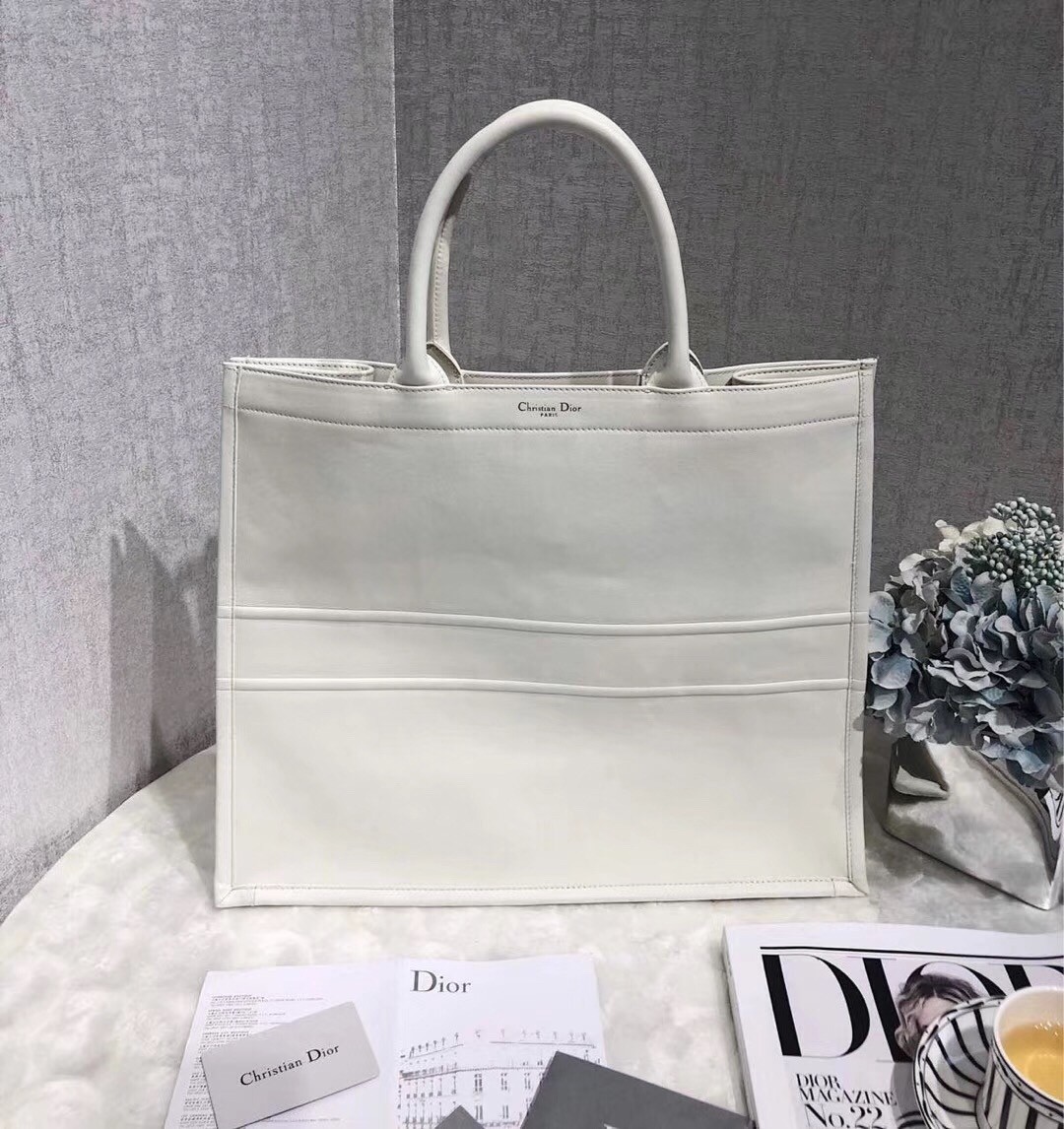 D*or book tote bag in white surrealism printed calfskin