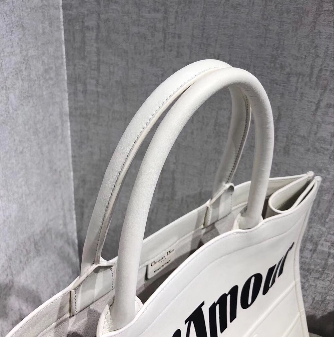 D*or book tote bag in white surrealism printed calfskin