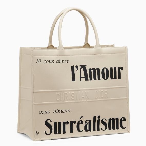 D*or book tote bag in white surrealism printed calfskin