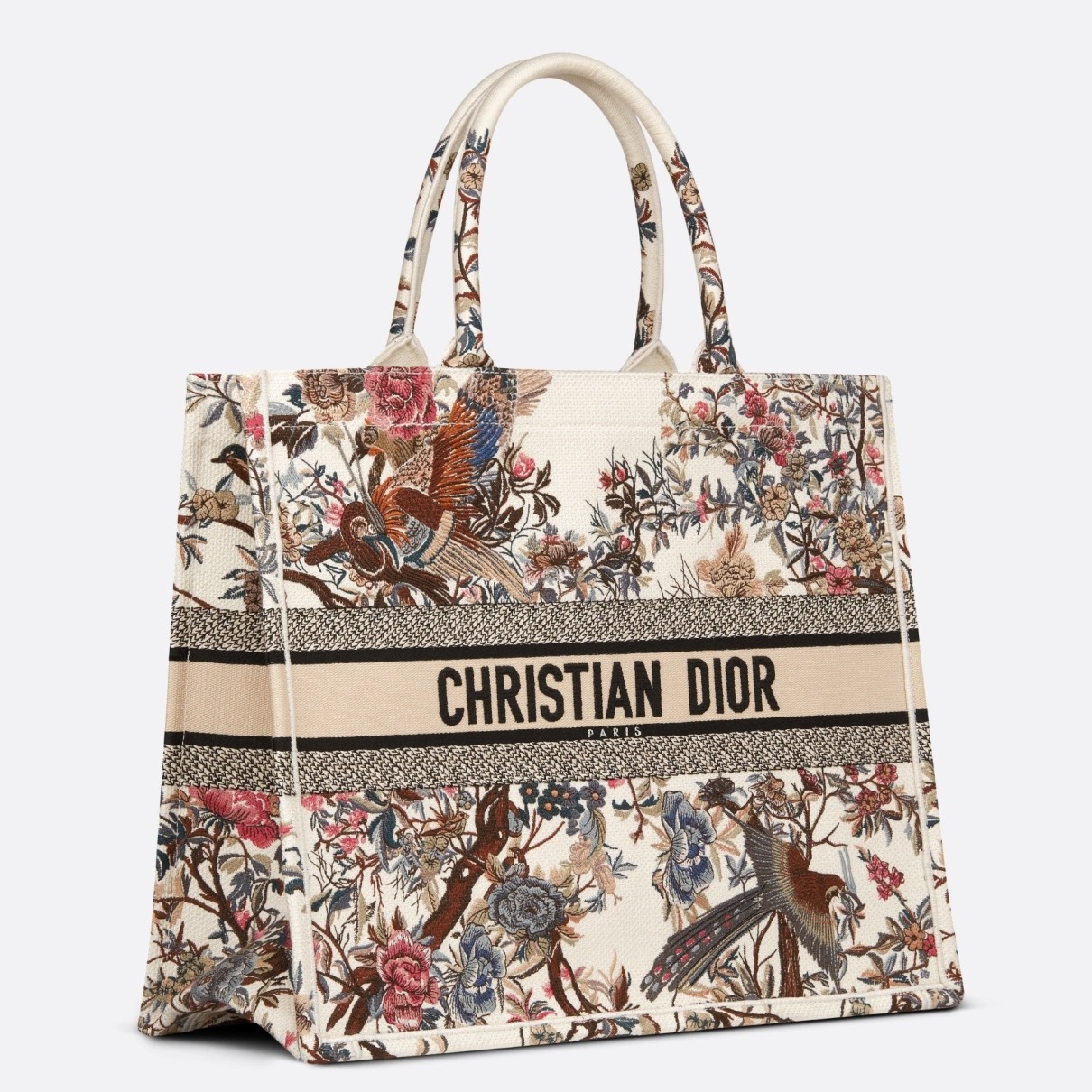 D*or large book tote bag in white jardin d''hiver embroidery