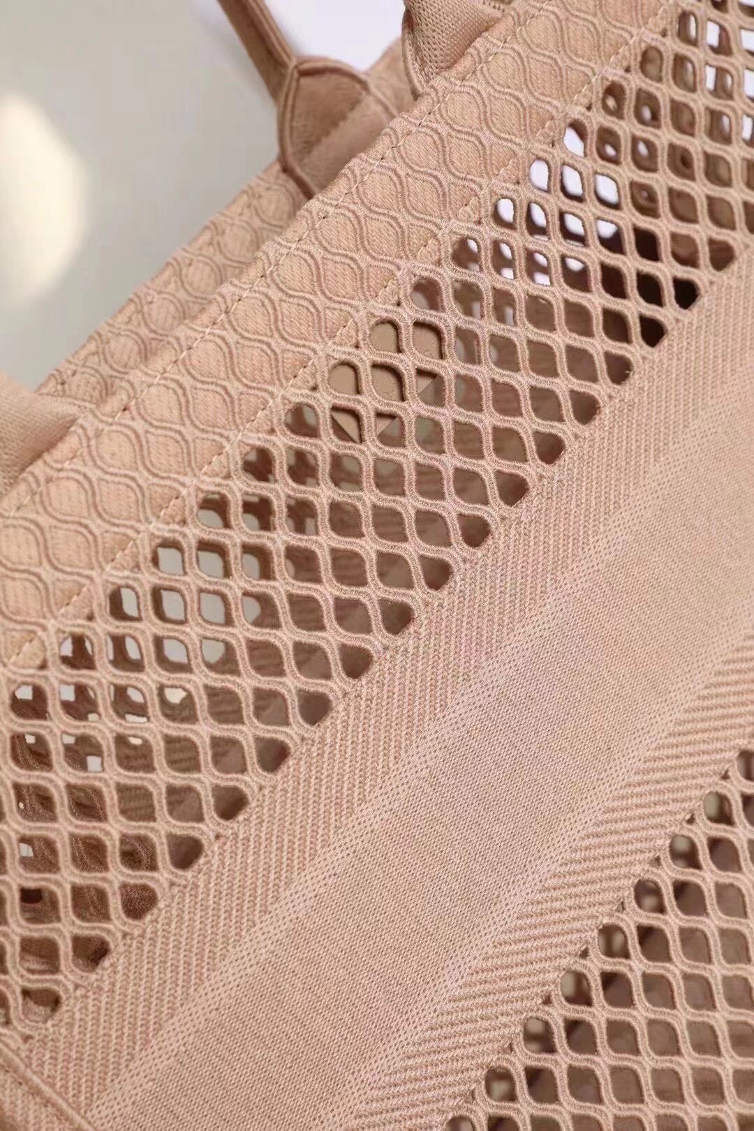D*or book tote bag in beige mesh embroidery