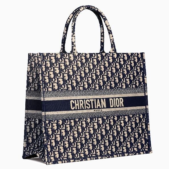 D*or book tote bag in blue oblique canvas