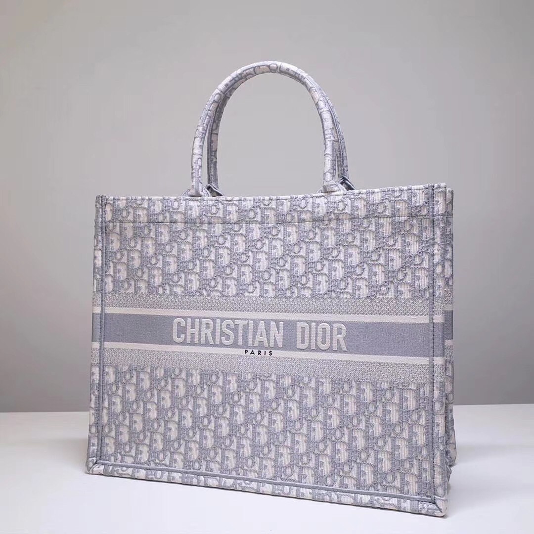 D*or book tote bag in grey oblique embroidery canvas