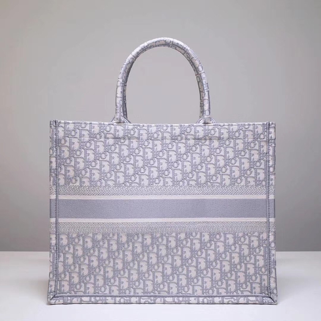 D*or book tote bag in grey oblique embroidery canvas