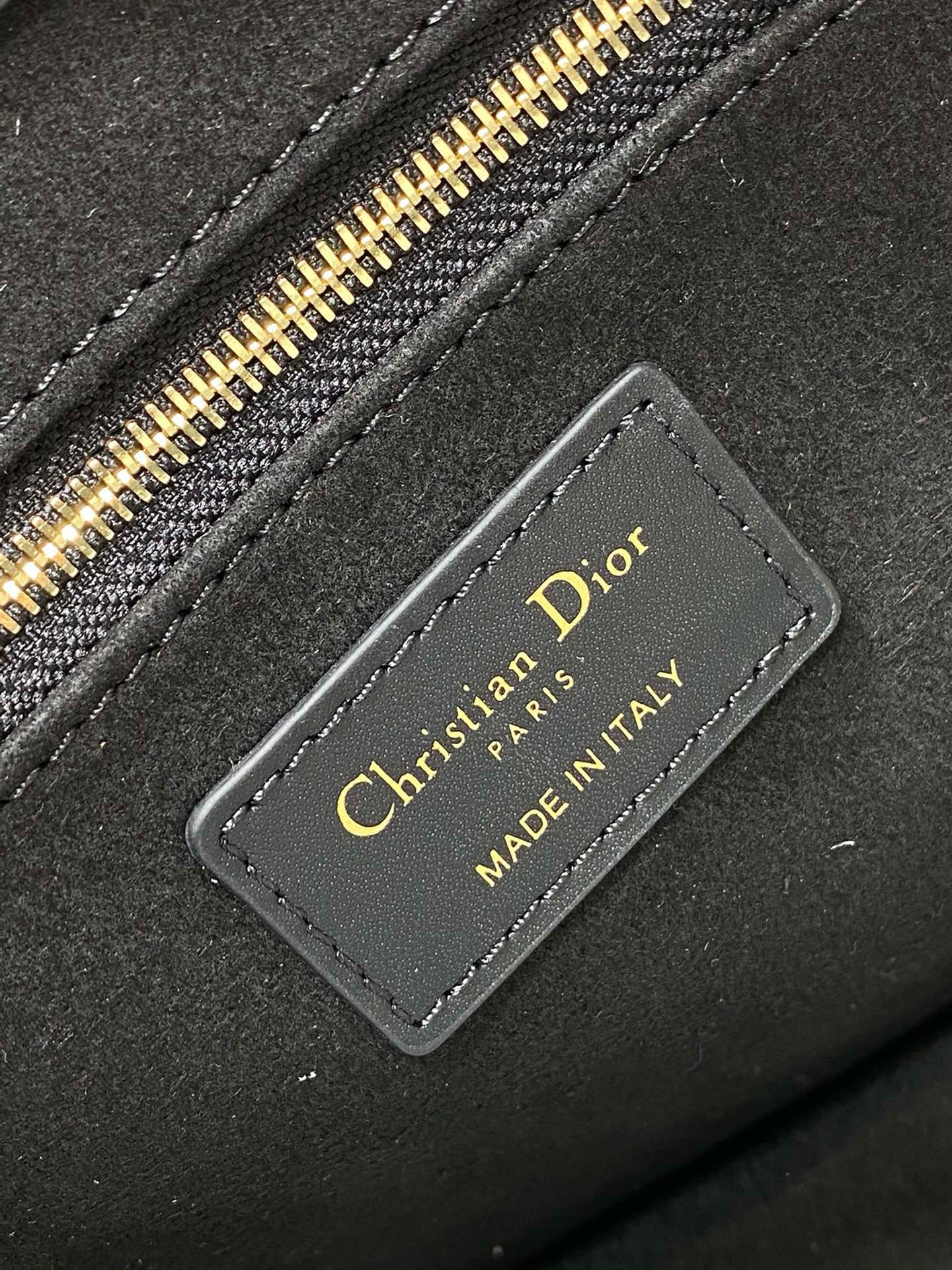 D*or small book tote bag with strap in black macrocannage calfskin