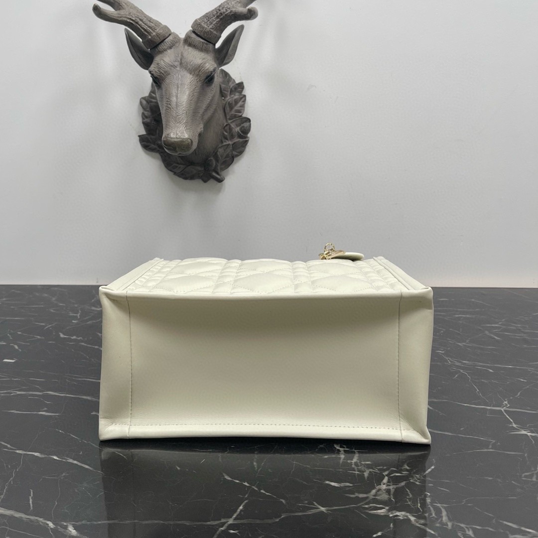 D*or small book tote bag with strap in white macrocannage calfskin