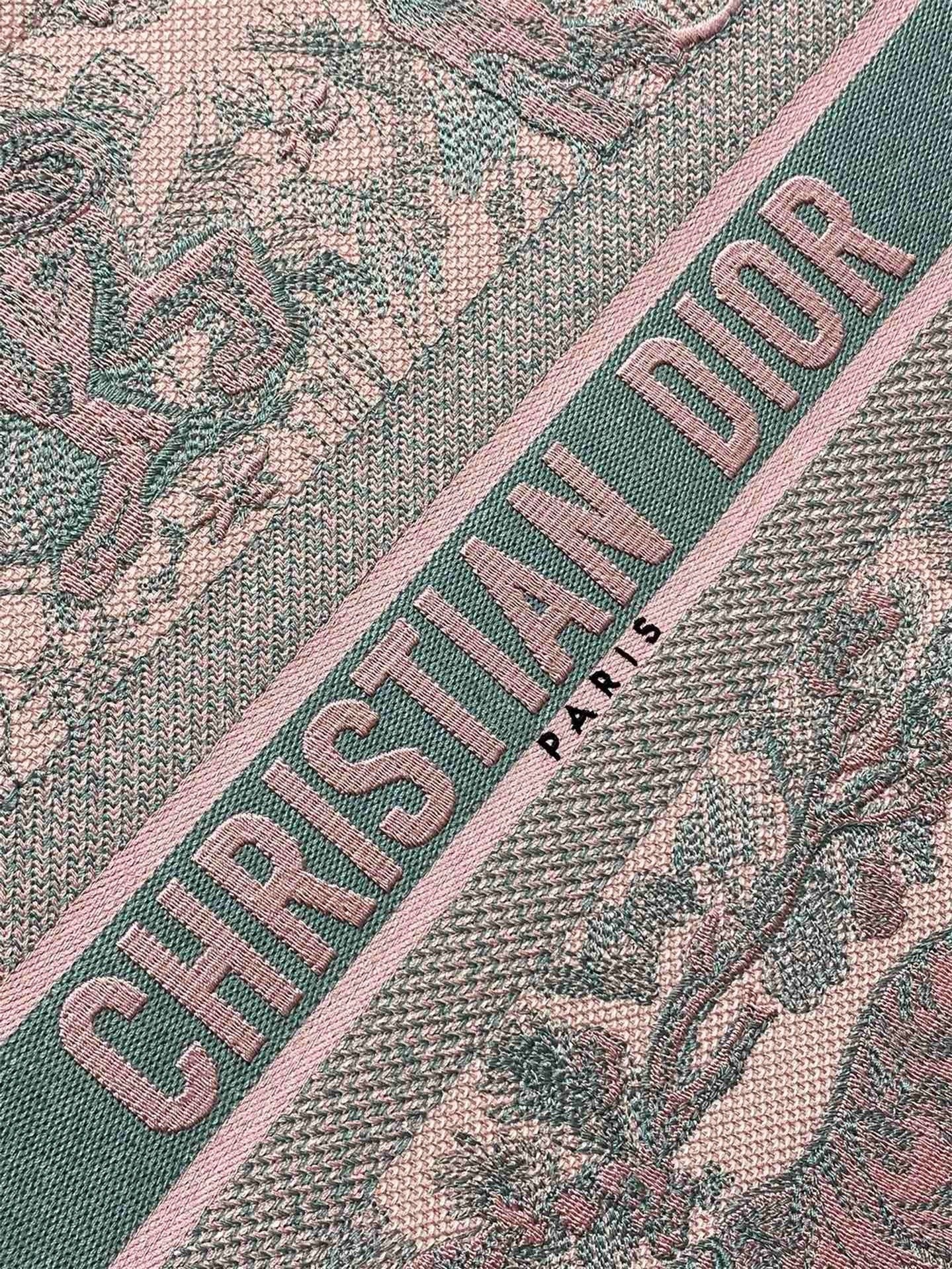 D*or large book tote bag in pink and gray toile de jouy sauvage embroidery