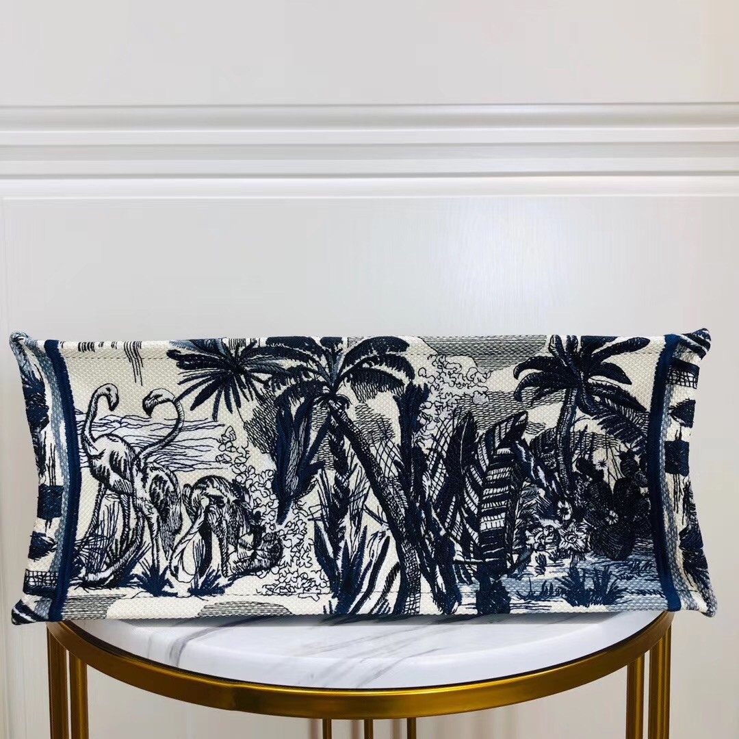 D*or book tote bag in blue palm tree toile de jouy embroidery