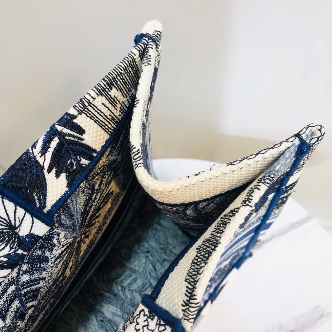 D*or book tote bag in blue palm tree toile de jouy embroidery