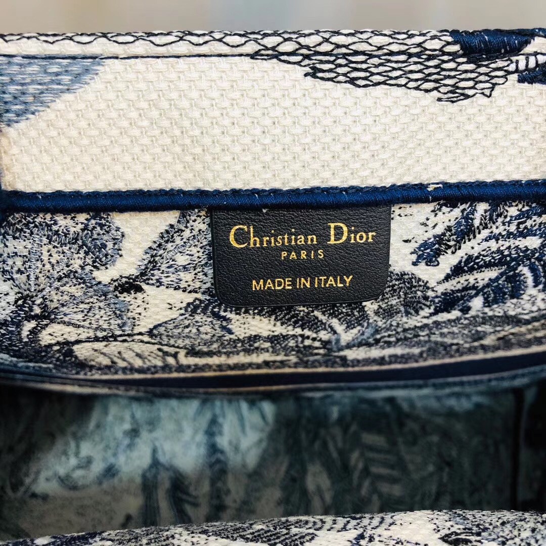 D*or book tote bag in blue palm tree toile de jouy embroidery