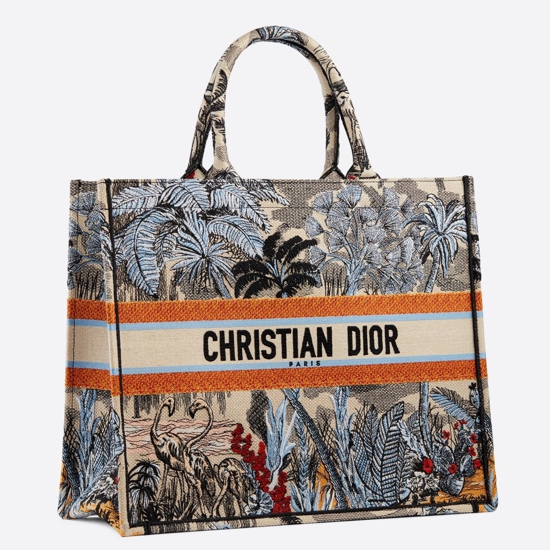 D*or book tote bag in denim blue toile de jouy tropicalia