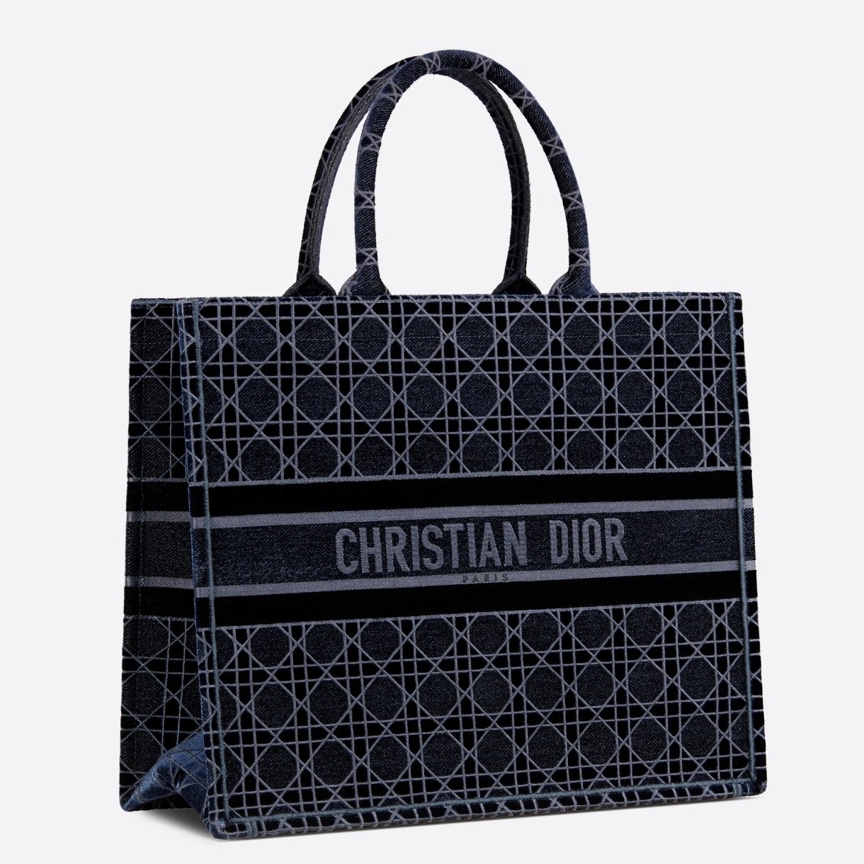 D*or book tote bag in blue cannage embroidered velvet
