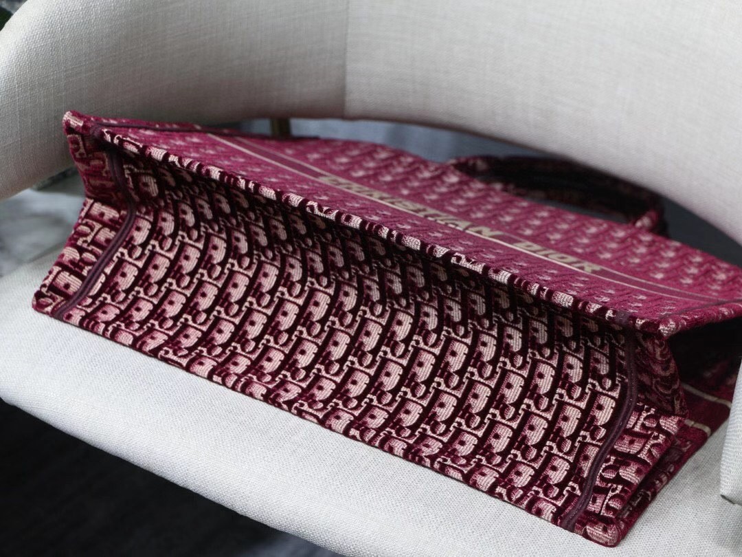 D*or large book tote in bordeaux oblique embroidered velvet