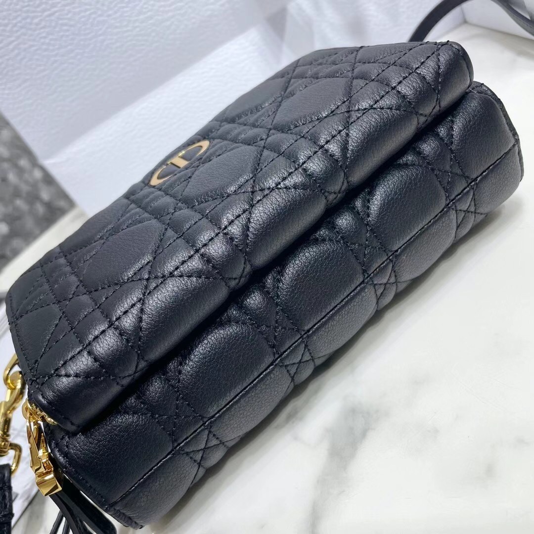 D*or caro double pouch in black cannage calfskin