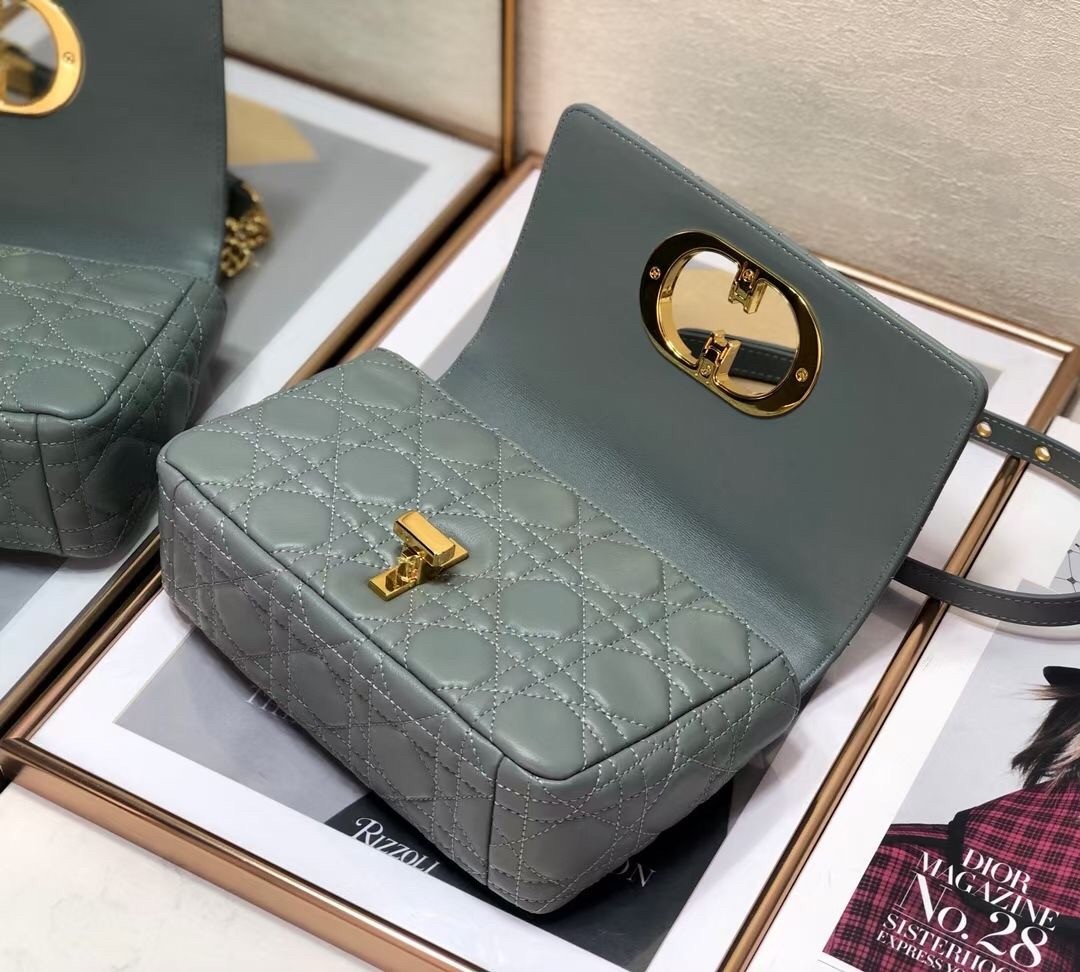 D*or small caro bag in grey cannage calfskin