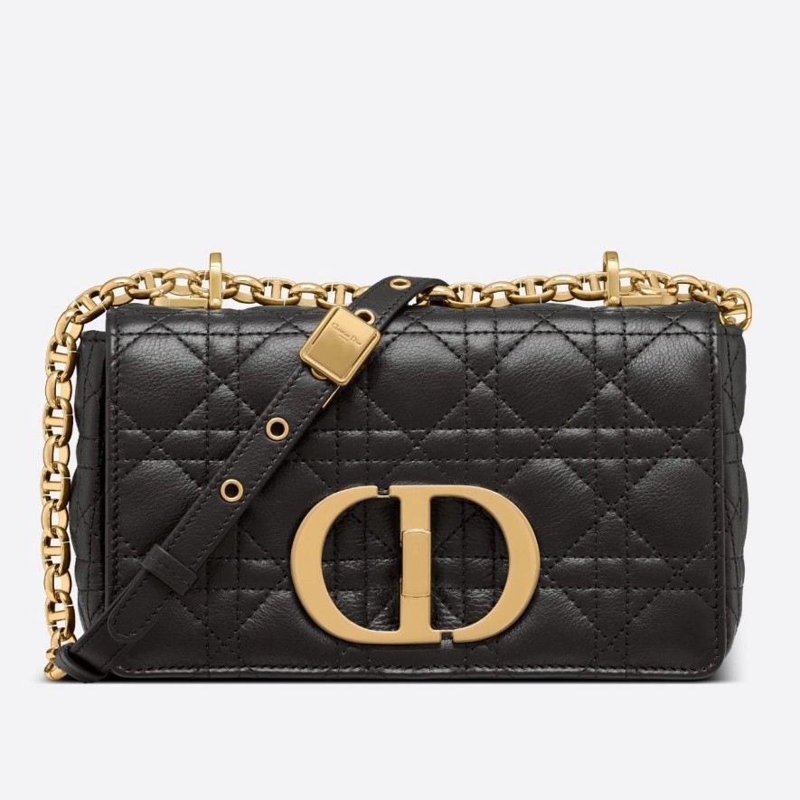 D*or small caro bag in black cannage calfskin