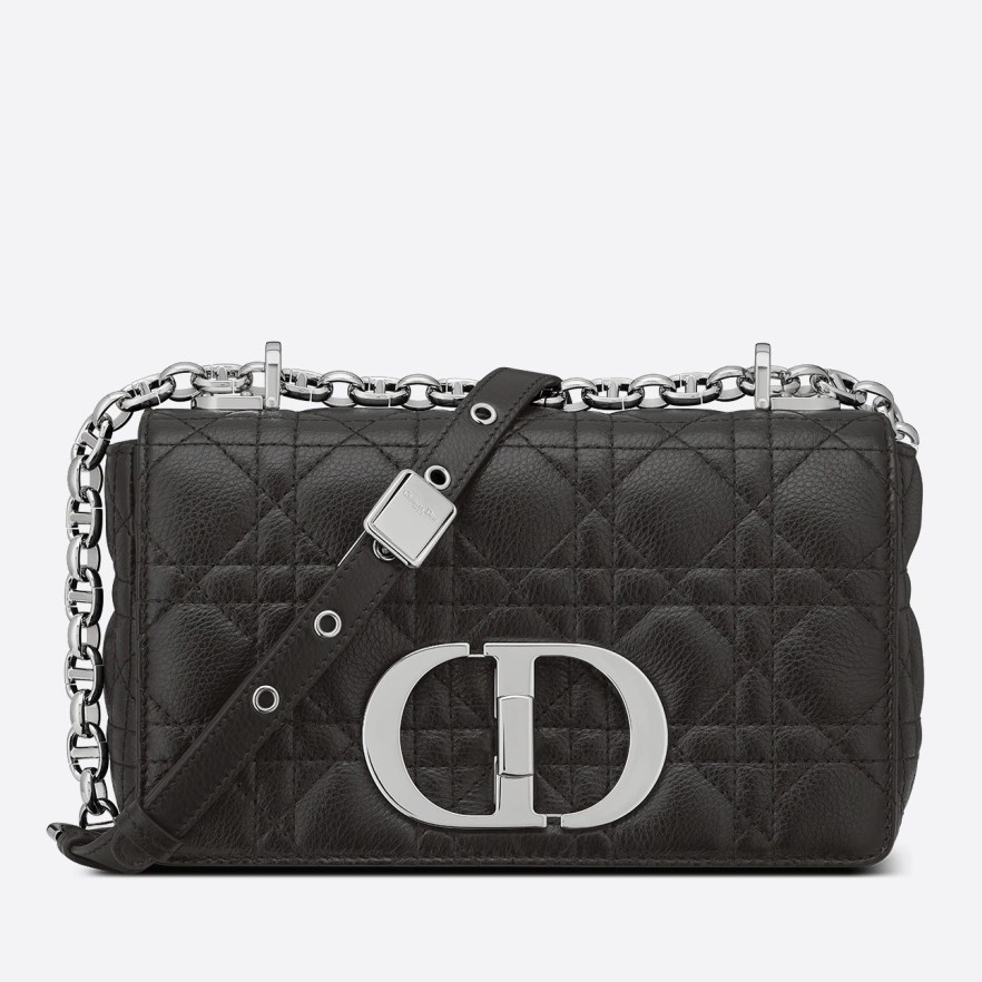 D*or small caro bag in noir cannage calfskin