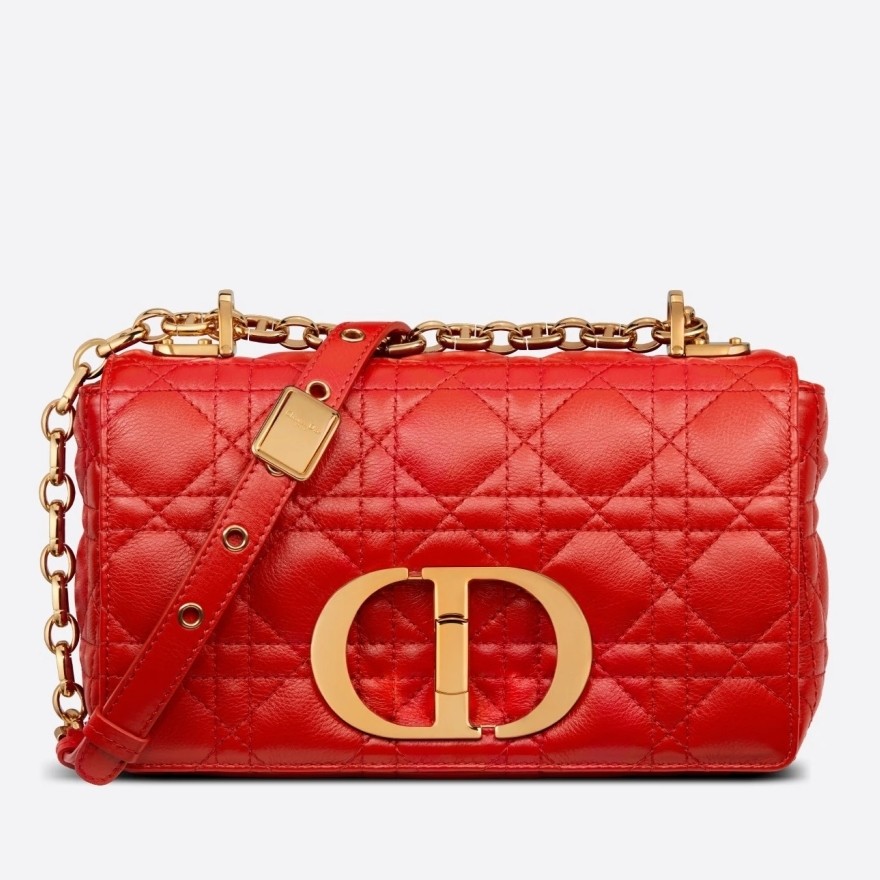 D*or small caro bag in red cannage calfskin