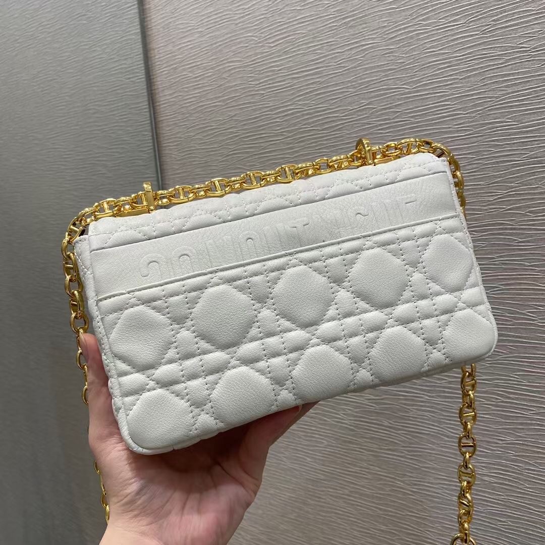 D*or small caro bag in white cannage calfskin