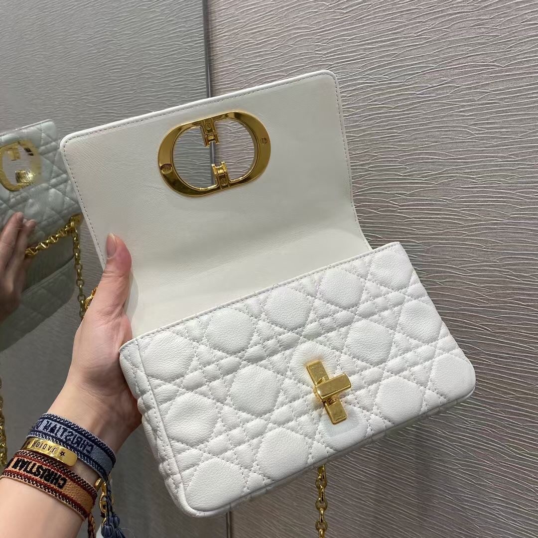 D*or small caro bag in white cannage calfskin