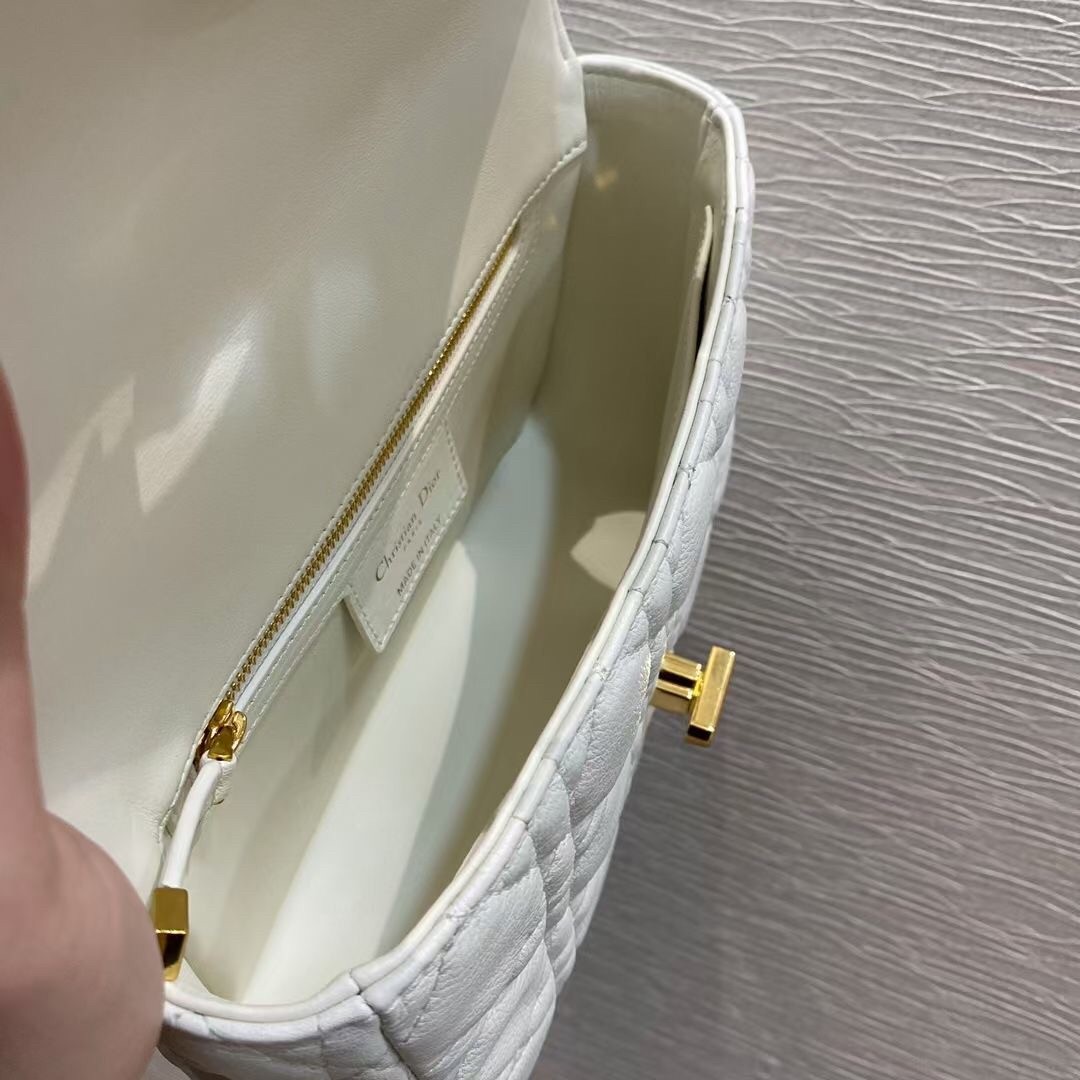 D*or small caro bag in white cannage calfskin