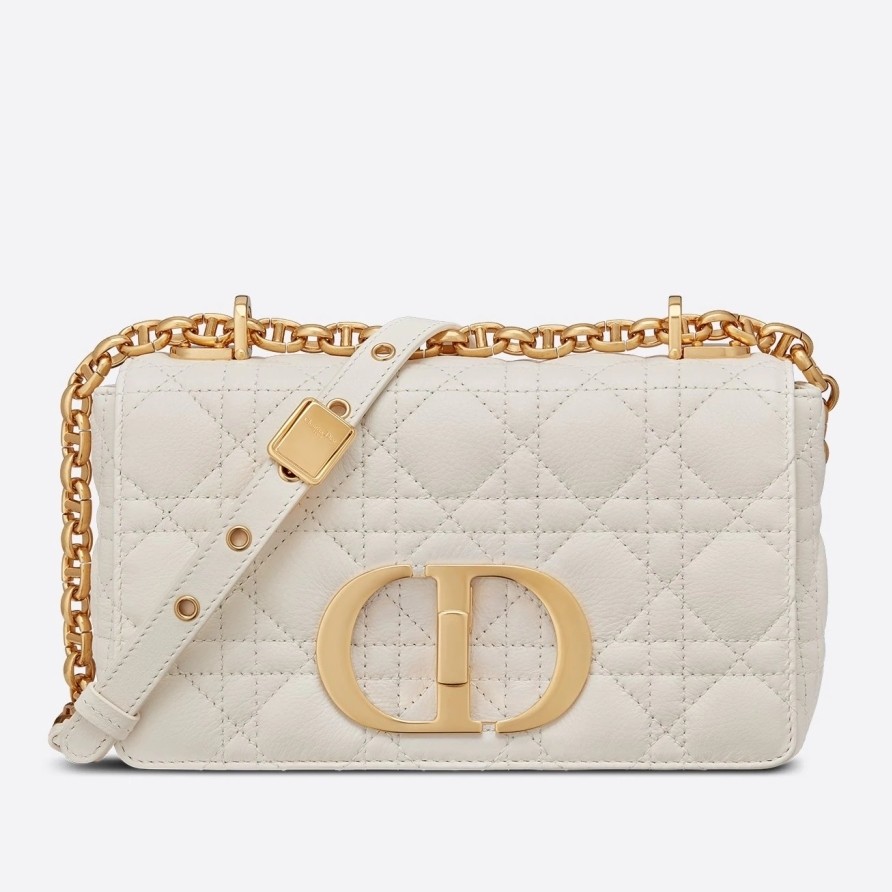 D*or small caro bag in white cannage calfskin