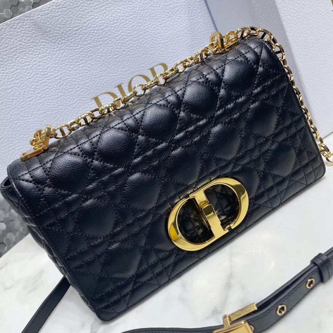 D*or caro medium bag in black cannage calfskin