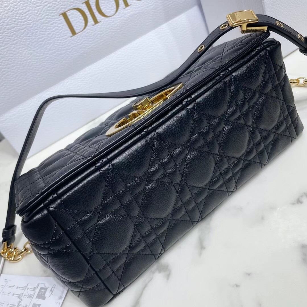 D*or caro medium bag in black cannage calfskin