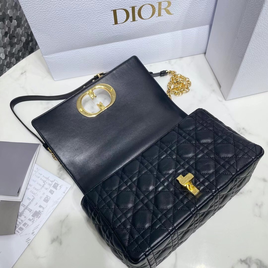 D*or caro medium bag in black cannage calfskin