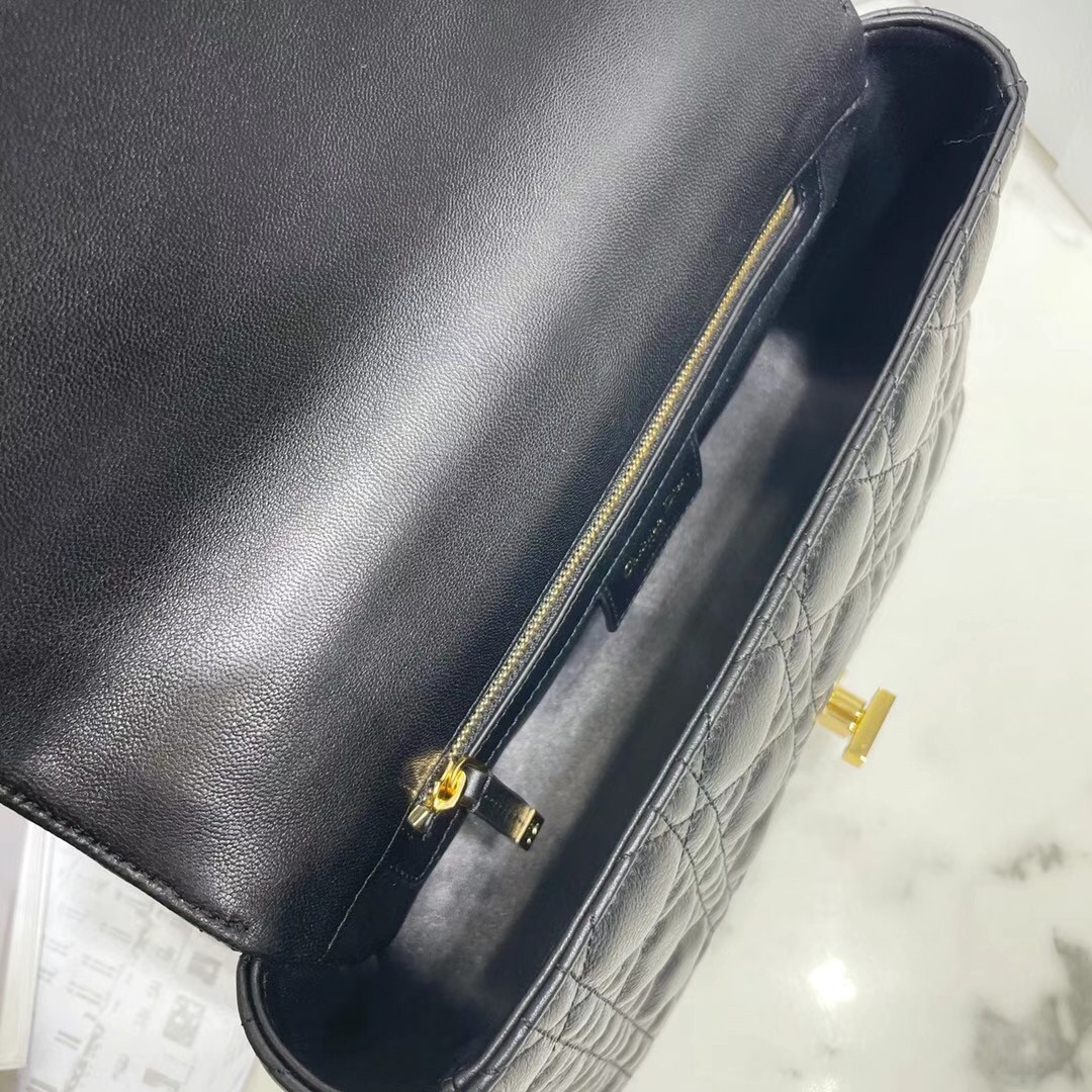 D*or caro medium bag in black cannage calfskin