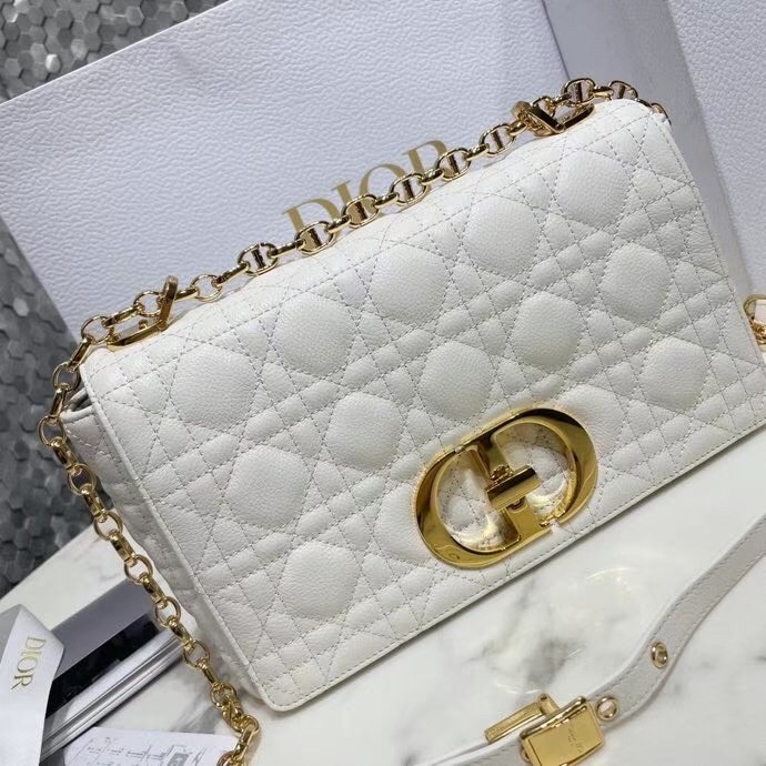 D*or caro medium bag in white cannage calfskin