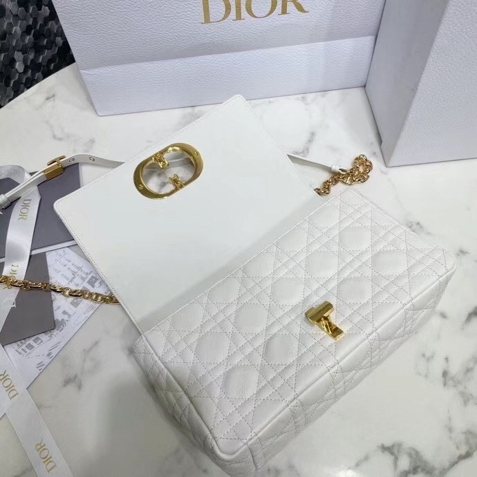 D*or caro medium bag in white cannage calfskin