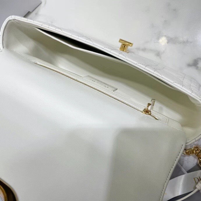 D*or caro medium bag in white cannage calfskin