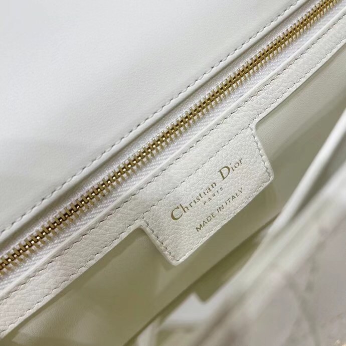 D*or caro medium bag in white cannage calfskin