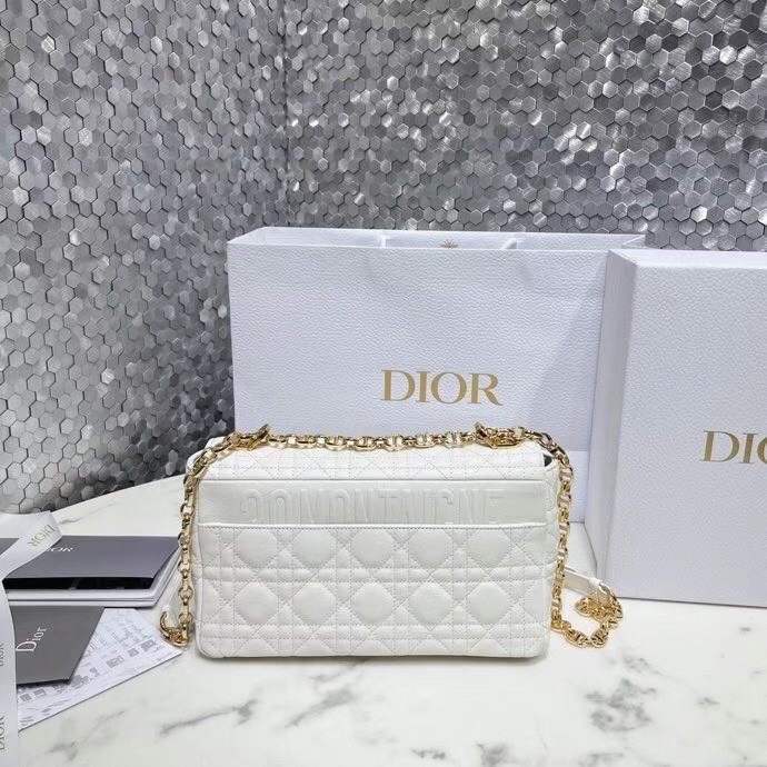 D*or caro medium bag in white cannage calfskin