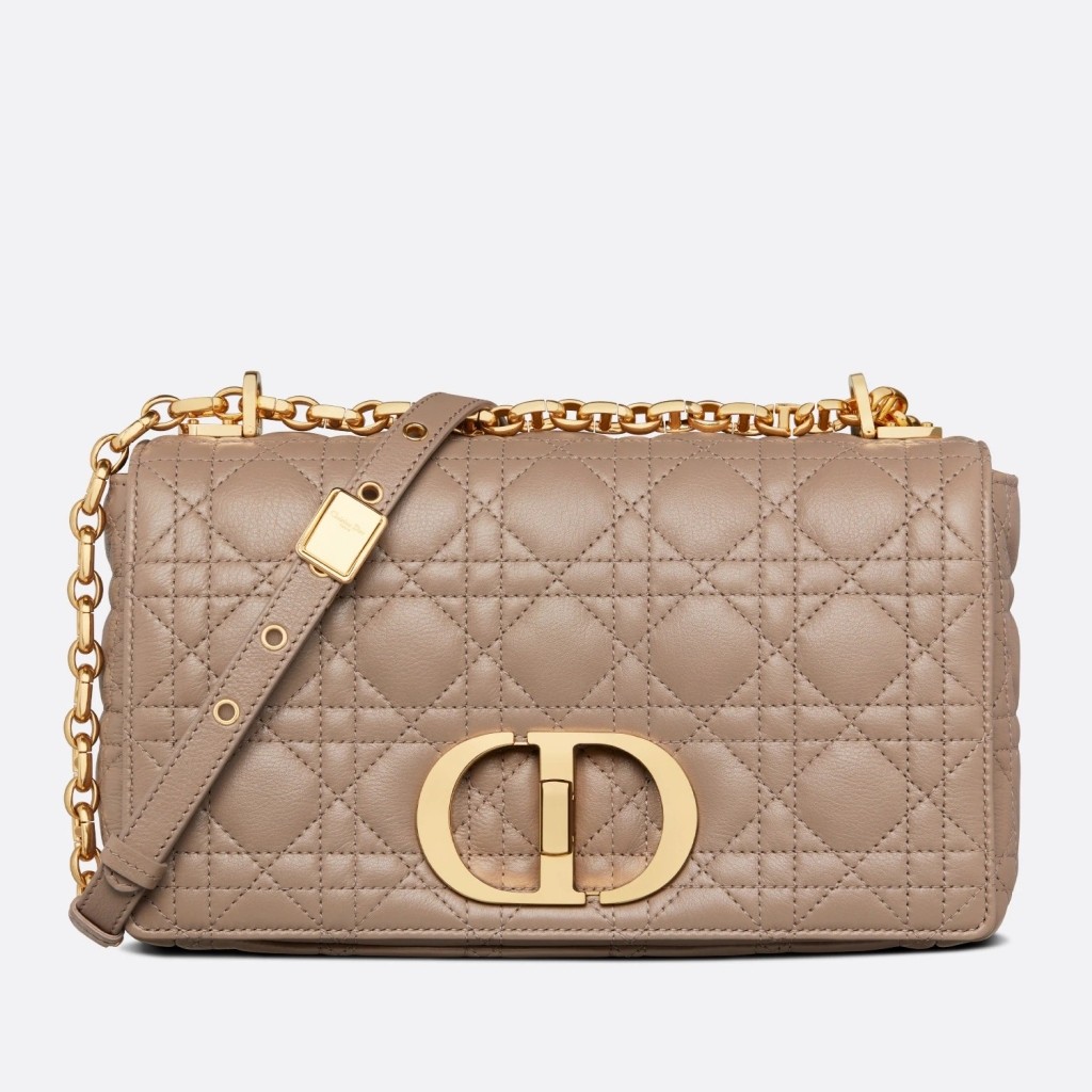 D*or caro medium bag in taupe cannage calfskin