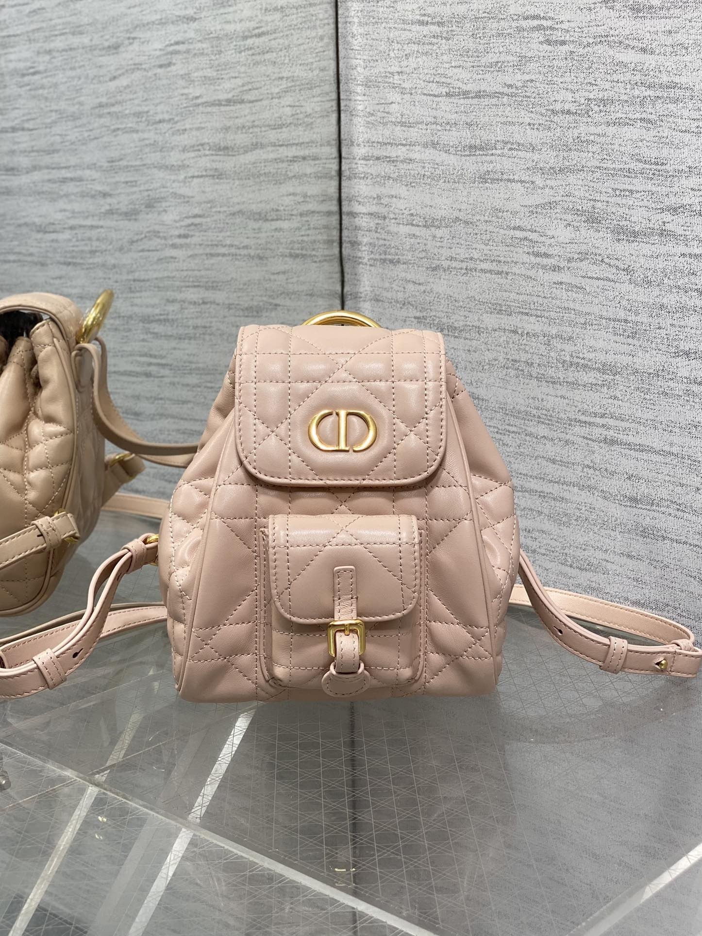 D*or caro small backpack in pink macrocannage lambskin