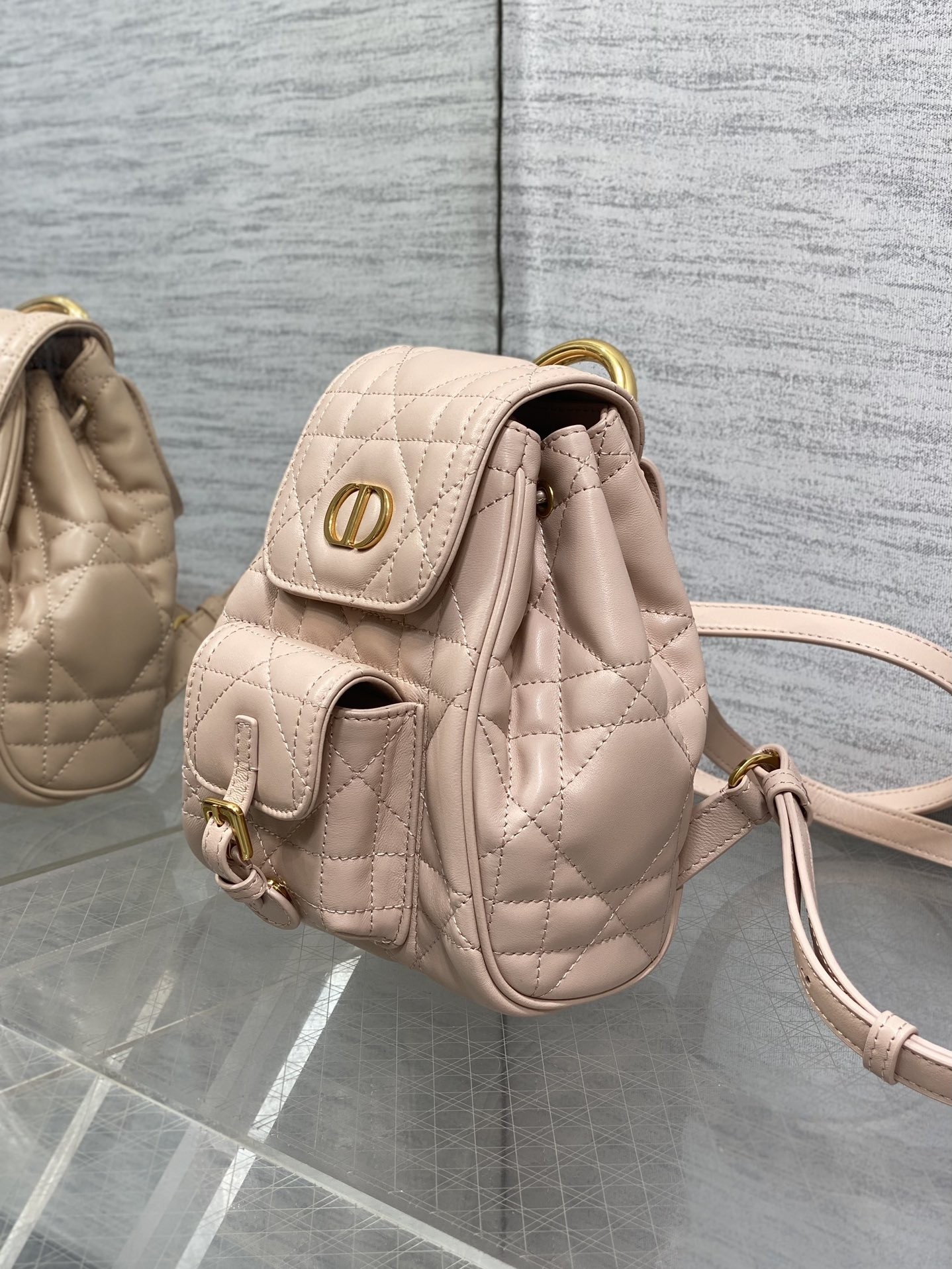 D*or caro small backpack in pink macrocannage lambskin