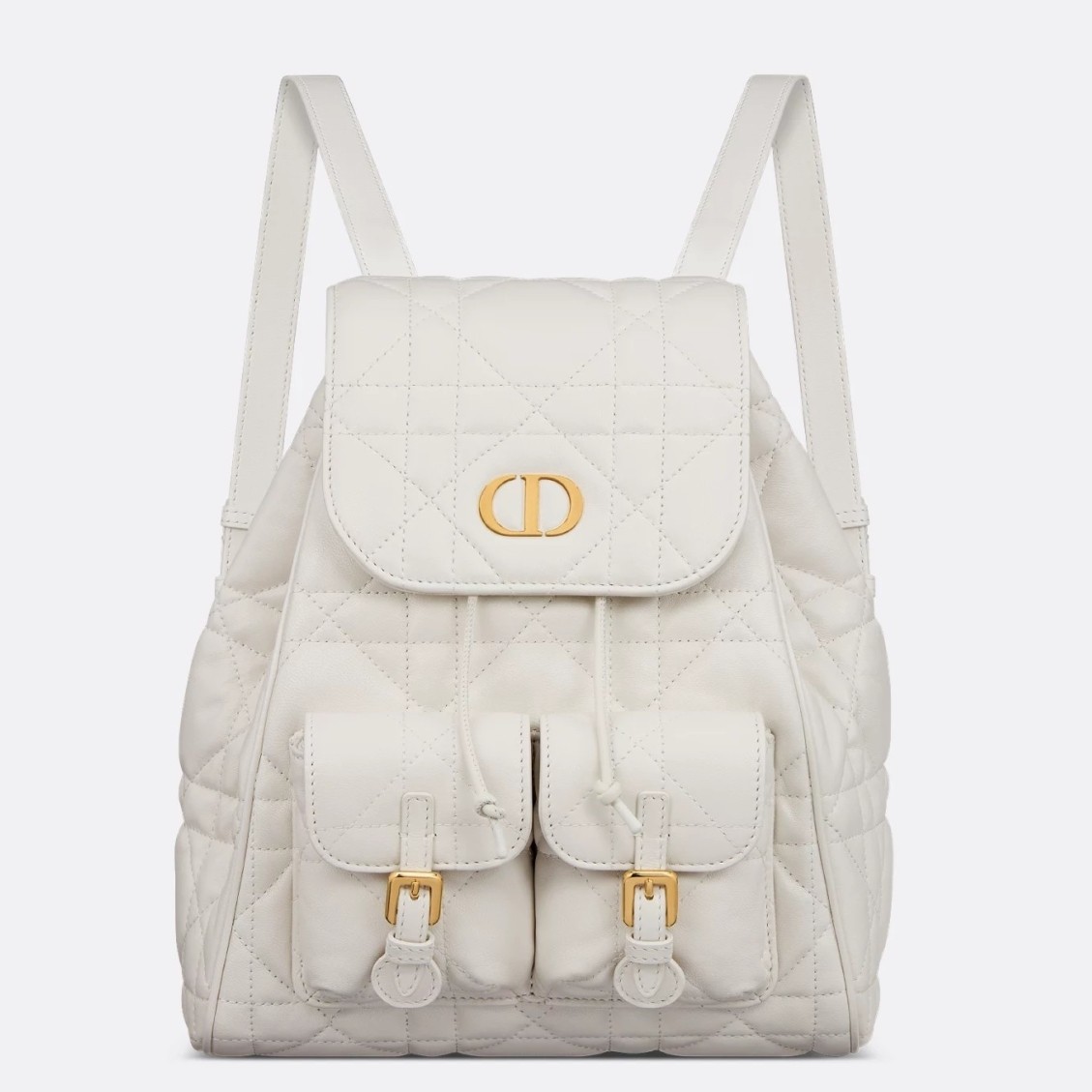 D*or caro medium backpack in white macrocannage lambskin