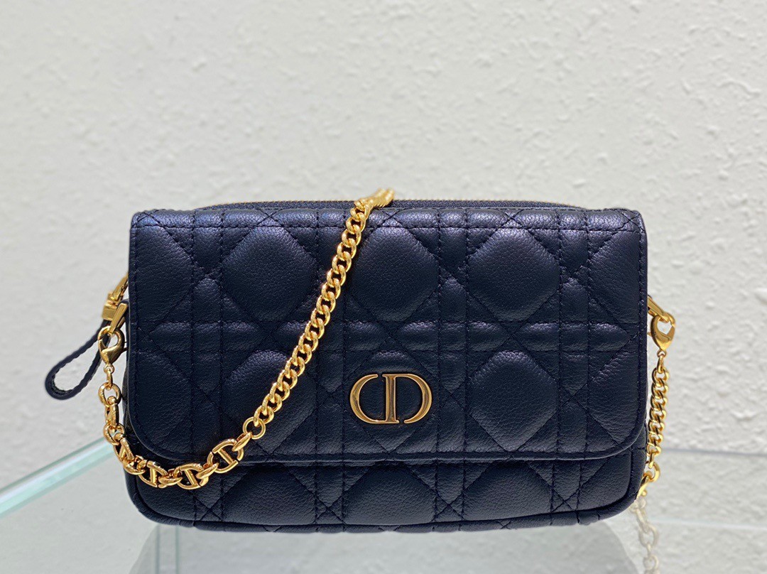 D*or caro pouch in black cannage calfskin