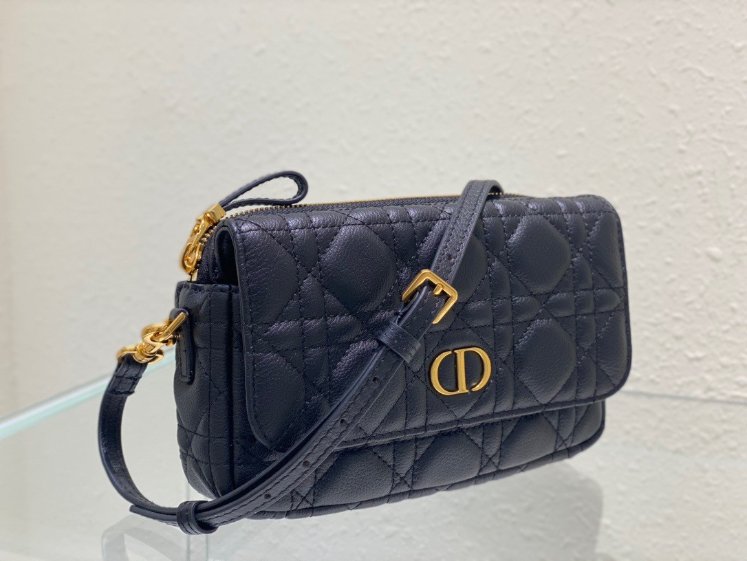 D*or caro pouch in black cannage calfskin
