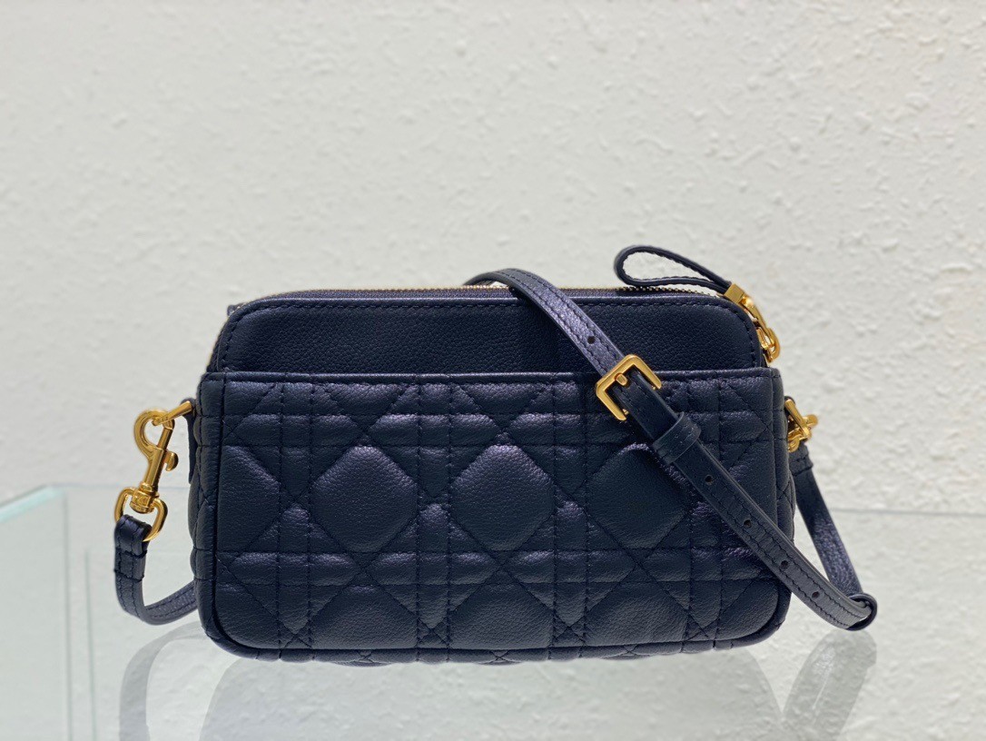 D*or caro pouch in black cannage calfskin