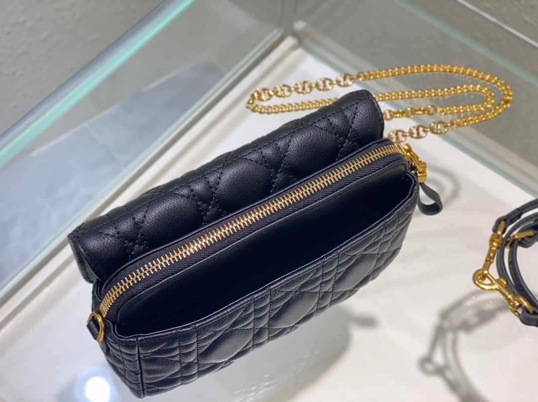 D*or caro pouch in black cannage calfskin