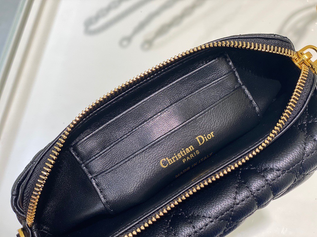 D*or caro pouch in black cannage calfskin
